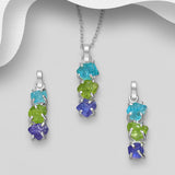 Aquamarine, Peridot, Tanzanite Necklace