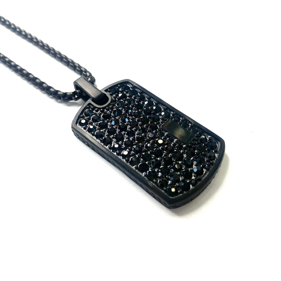 S.S. CZ Encrusted DogTag Necklace