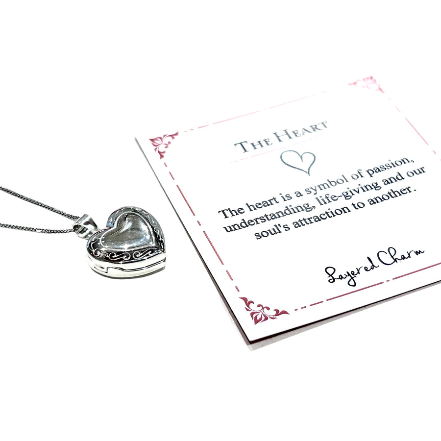 Silver Heart Etched Locket