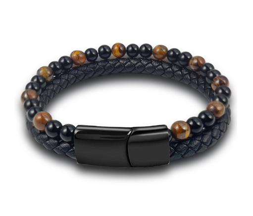 Leather and Tiger Eye Bead Bracelet