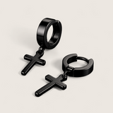 The Creed -  Cross Dangle Huggies Earrings