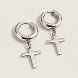 The Creed -  Cross Dangle Huggies Earrings