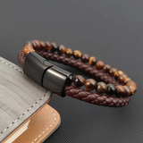 Leather and Tiger Eye Bead Bracelet