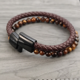 Leather and Tiger Eye Bead Bracelet