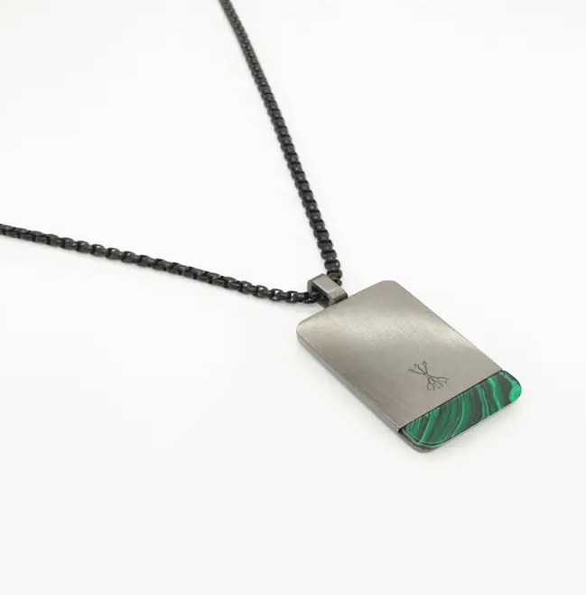 Brushed Steel Dogtag With Stone Necklace