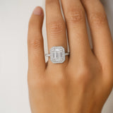 The Regal Radiance – Emerald-Cut Halo Ring