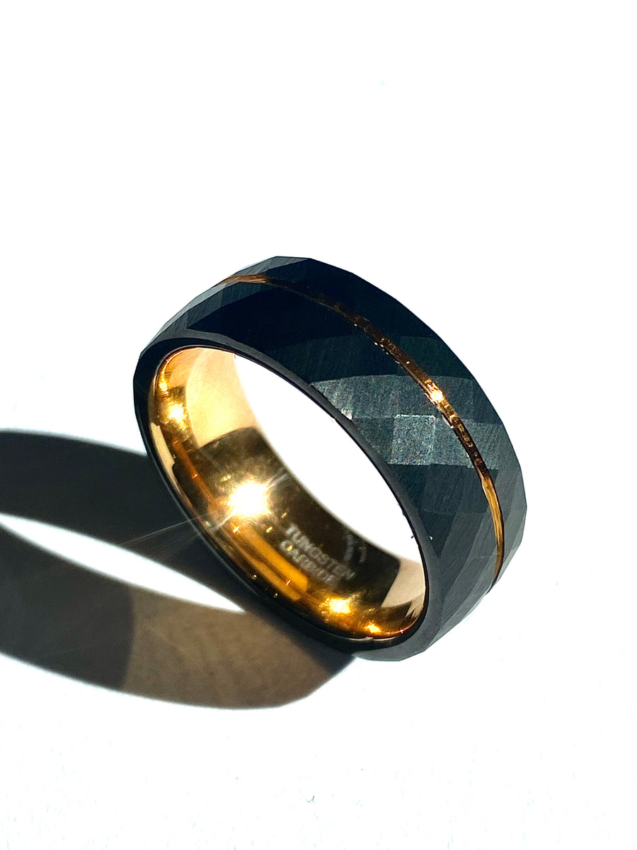 Diamond Design Black and Rose Gold Tungsten Ring