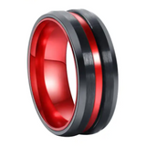 Black Plated Tungsten Ring with Red Inlay
