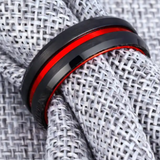Black Plated Tungsten Ring with Red Inlay