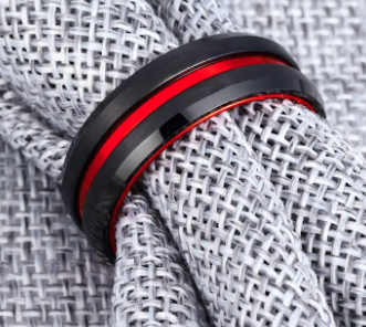 Black Plated Tungsten Ring with Red Inlay