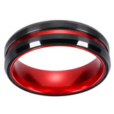 Black Plated Tungsten Ring with Red Inlay