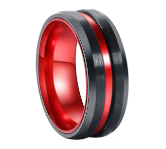 Black Plated Tungsten Ring with Red Inlay