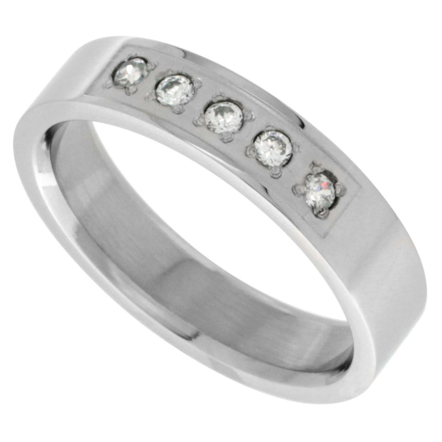 Stainless Steel Five CZ Ring