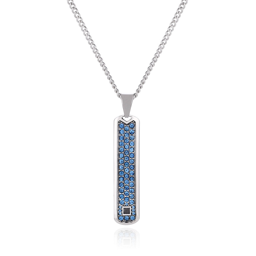 S.S. Thin Blue CZ Dogtag Necklace