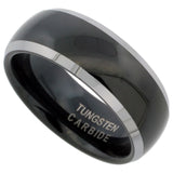 Black Dome with Silver Edge Tungsten Ring