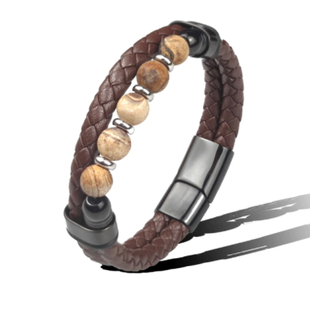 Braided Leather and Stone Bracelet