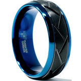 Black Cross Tread Blue Edged Tungsten Ring