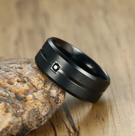 Black Stainless Steel CZ Ring