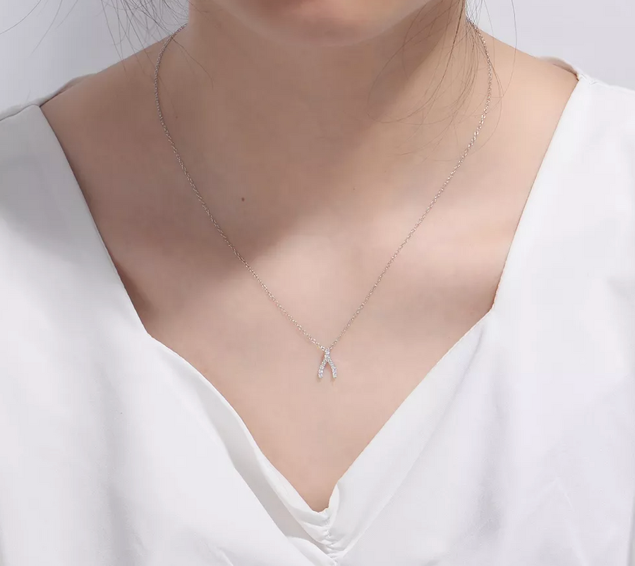 Small CZ Wishbone Necklace