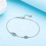 Clear CZ Hamsa and Blue Evil Eye Chain Bracelet