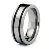 Flat Tiered Center Tungsten Ring