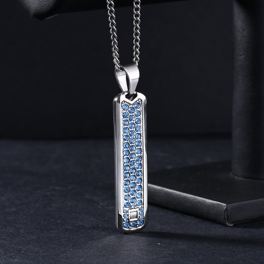S.S. Thin Blue CZ Dogtag Necklace