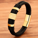 Double Braid Middle Accent Leather Bracelet