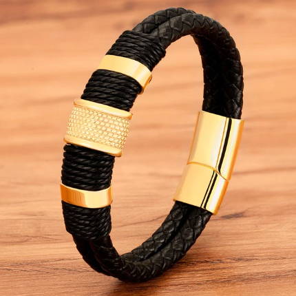 Double Braid Middle Accent Leather Bracelet