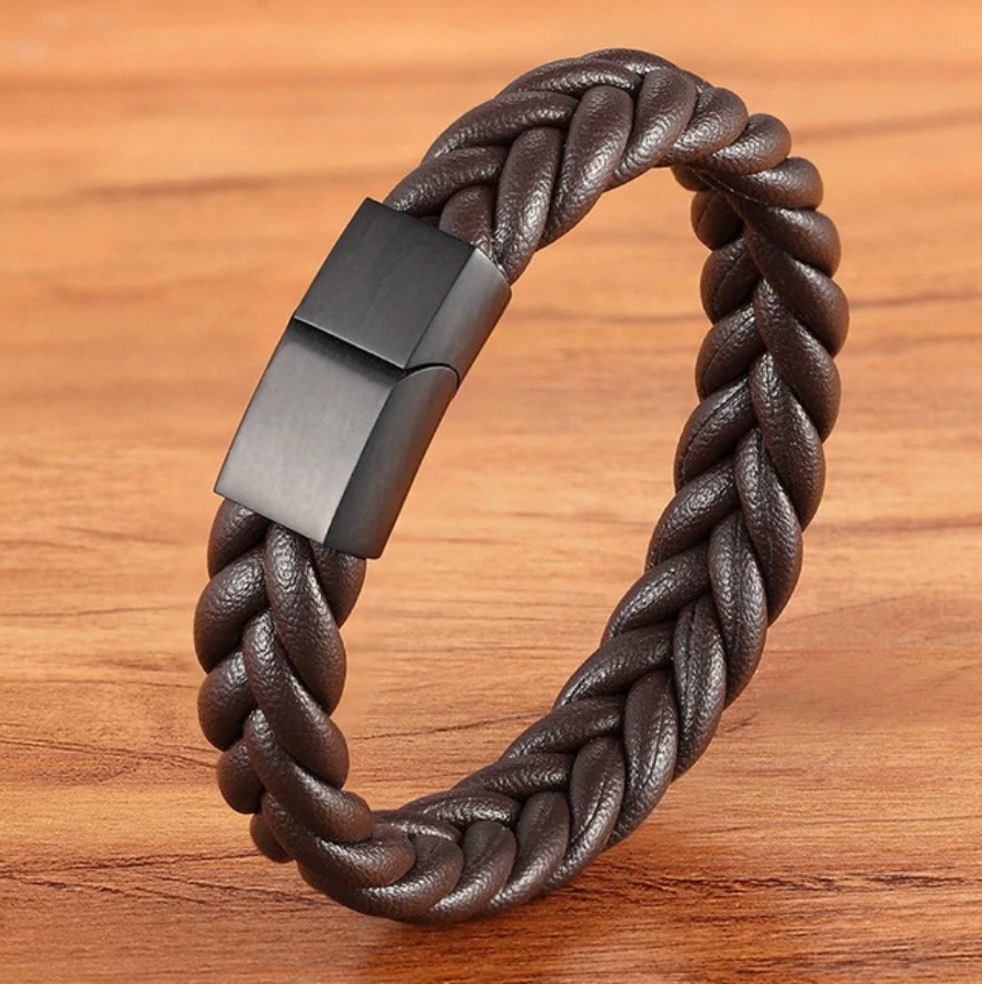 Interwoven Rope Leather Bracelet with Black Clasp