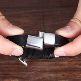 Double Braid Middle Accent Leather Bracelet