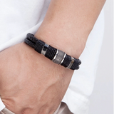 Double Braid Middle Accent Leather Bracelet