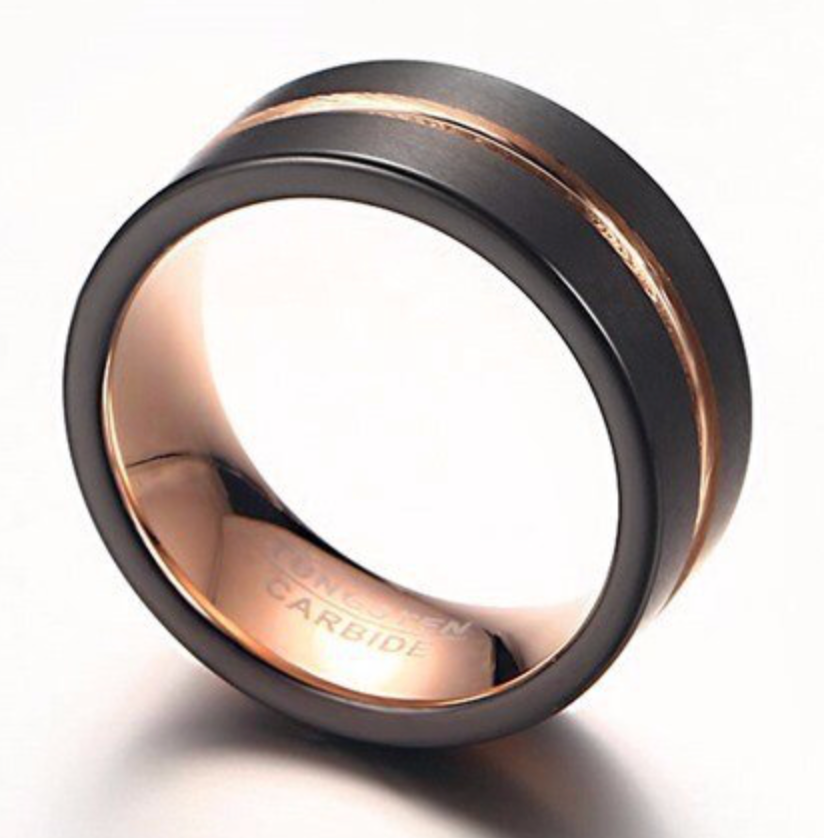 Rose Gold Center Groove Tungsten Ring