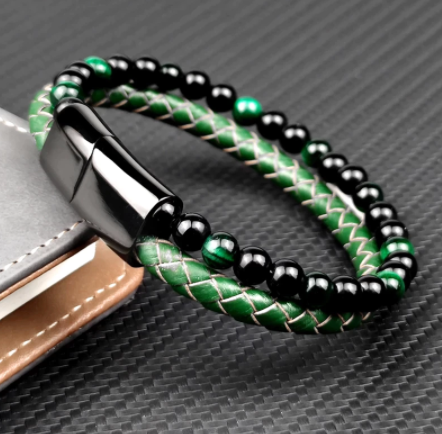 Braid Colour & Bead Leather Bracelet