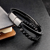 Leather with Bar and Bead Bracelet