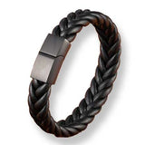 Interwoven Rope Leather Bracelet with Black Clasp