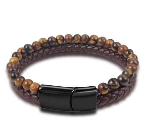 Leather and Tiger Eye Bead Bracelet