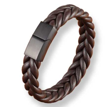 Interwoven Rope Leather Bracelet with Black Clasp