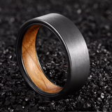 Brushed Tungsten & Oak Barrel Ring