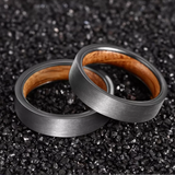 Brushed Tungsten & Oak Barrel Ring