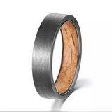 Brushed Tungsten & Oak Barrel Ring