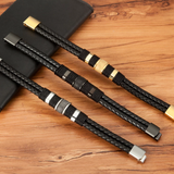 Double Braid Middle Accent Leather Bracelet