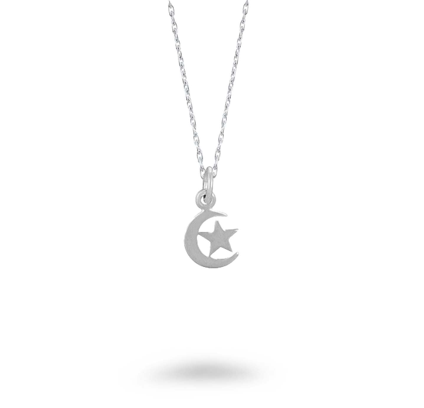 Small Moon and Star Necklace – Layered Charm - Main Image