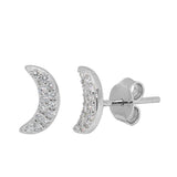 CZ Encrusted Crescent Moon Stud Earrings