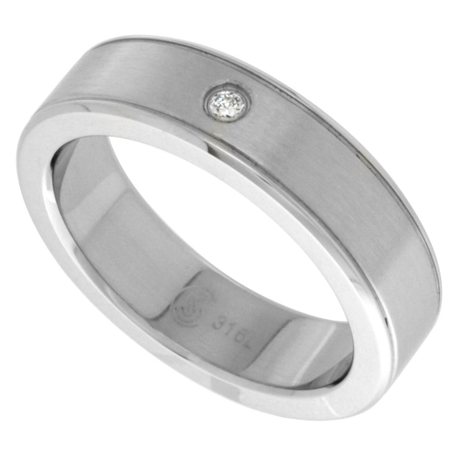 Stainless Steel CZ Grooved Ring