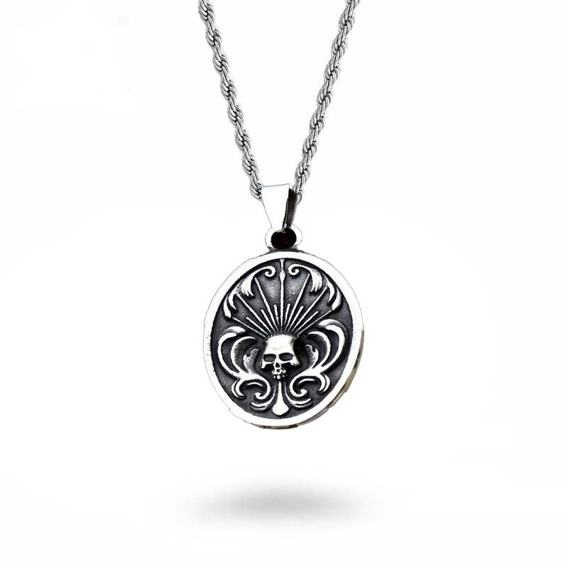 Ornate Design Skull Circle Necklace