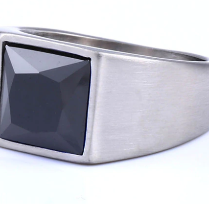 Stainless Steel Square CZ Signet Ring