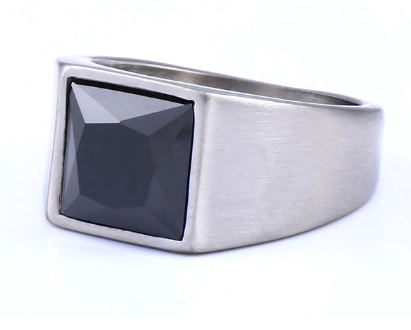 Stainless Steel Square CZ Signet Ring