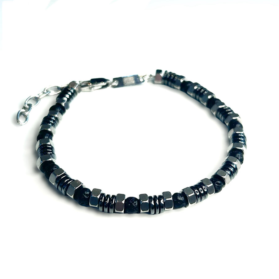 Steel & Gemstone Patterned Chain Bracelet