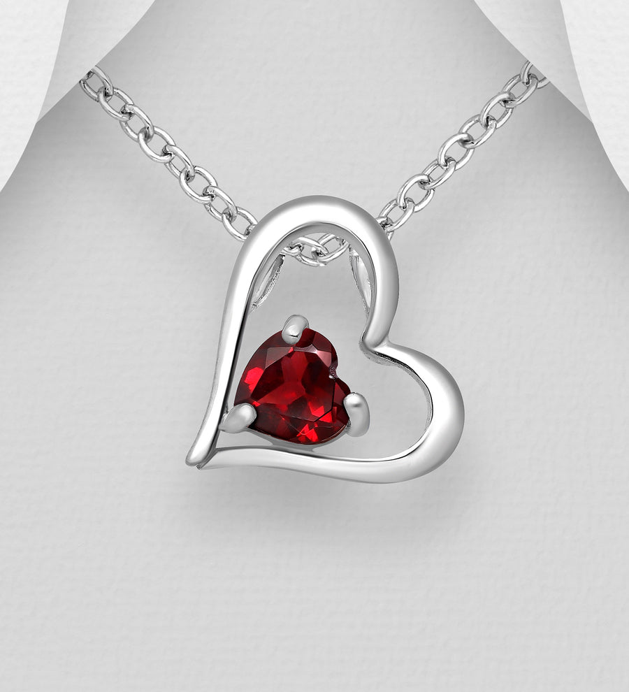 Gemstone Side Slider Heart Necklace