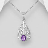 Leaf Amethyst Teardrop Necklace